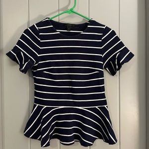 J Crew navy and white striped peplum top